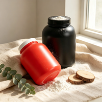 Pot en plastique HDPE de qualité alimentaire à large ouverture pour poudre protéinée, rouge et noir, vide, pour suppléments de whey et de créatine, avec logo personnalisé