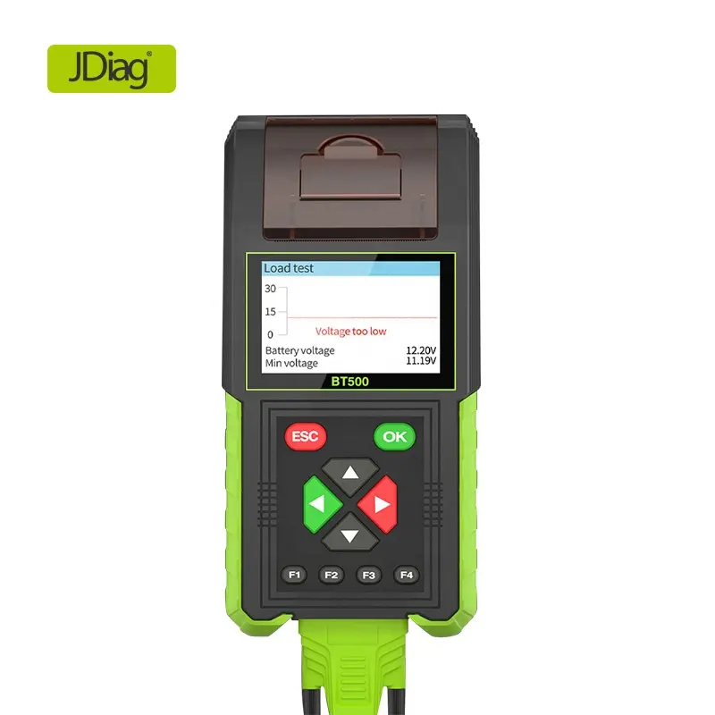 Testeur de batterie de voiture TopDiag BT500 12 ~ 24V avec détection de fuite d'imprimante test de charge outil de testeur de batterie à écran couleur 3.5 pouces