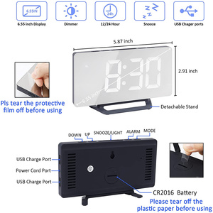 Đồng Hồ Báo Thức Kỹ Thuật Số Đồng Hồ LED Treo Tường Để Bàn 2 Cổng USB Tự Động Báo Lại Cảm Ứng Điện Tử - Product Image 2