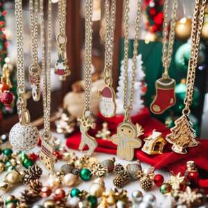 Lindo árbol de Navidad muñecos de nieve Santa Claus chapado en oro conjunto de joyas de acero inoxidable elegante moda colgante collares regalo de Navidad - Product Image 2