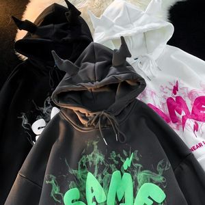 <span class=keywords><strong>Felpa</strong></span> Loveda Streetwear <span class=keywords><strong>felpa</strong></span> Unisex stampa lettere peso massimo in tinta unita <span class=keywords><strong>con</strong></span> cappuccio cornuto - Product Image 5