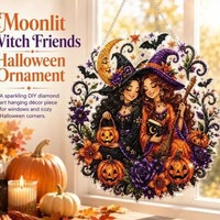 Peinture Diamant 3D Halloween Chat Noir et Lune, Kit Complet de Perles Diamantées pour Décoration Murale Salon Chambre