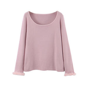 Runqi Plus Size Women's French Style <b>Long</b> <b>Sleeve</b> Knit <b>Top</b> With Fur Trim Round Neck Solid Color Polyester Sweater N8516 - Product Image 3