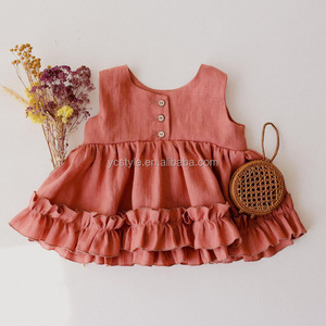 Vendita all'Ingrosso OEM/ODM Personalizzazione Nuovi Arrivi Primavera-Estate Abiti con Volant e Arricciature in Cotone e Lino per Ragazze - Product Image 3