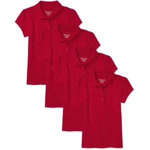 เสื้อโปโลแขนสั้นเด็กผู้หญิง ผ้าปิเก้ สีแดงล้วน แพ็คหลายตัว ผ้าฝ้าย 100% - Product Image 1