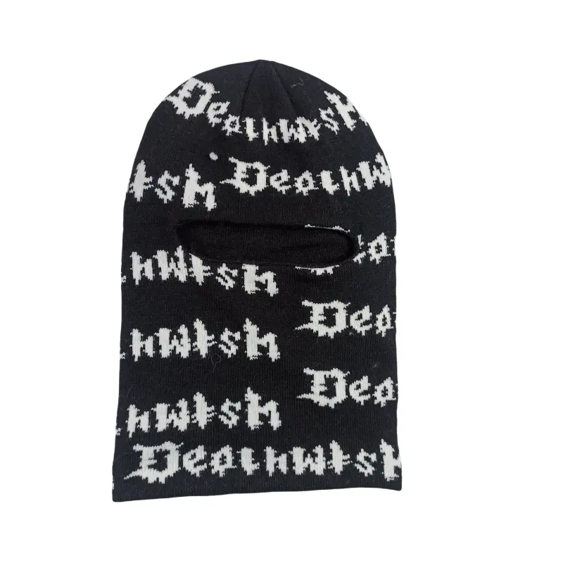 Gratis mock up wajah penuh penuh beanie balaclava rajutan jacquard berulang kustom logo Anda sendiri satu lubang masker ski desainer oem