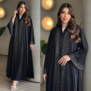 Nuovo abito da sera islamico Abaya donna nero a righe metallizzate aperto Abaya modesto Saudi Dubai - Product Image 2