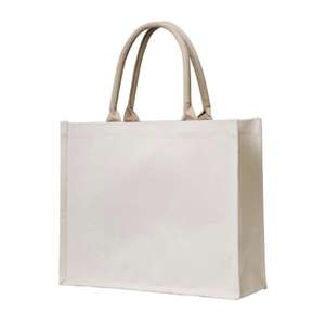 Sac fourre-tout en toile beige à poignée ronde - Sac réutilisable autoportant pour les courses, le travail et les sorties - Product Image 2