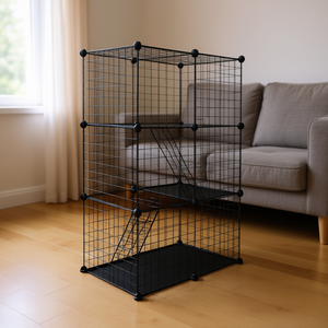 Cage de jeu pour chat en métal noir à 3 niveaux avec 2 échelles, maisonnette intérieure détachable pour 1 à 2 chats - Product Image 2