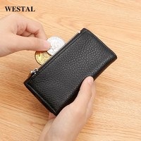 Westal hommes femmes porte-clés logo personnalisé en cuir véritable fermeture éclair poche en cuir porte-monnaie porte-clés porte-cartes