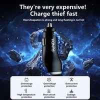 Cargador de Coche SUNDA 51W con Pantalla Digital, Cargador de Encendedor de Cigarrillos de Doble Puerto, Adaptador de Cargador USB-A+Tipo C