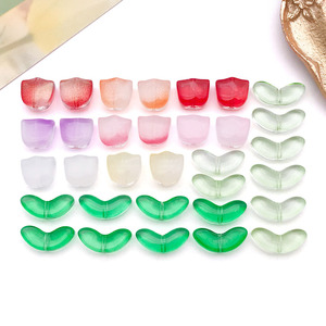 Colored Glass <b>Leaf</b> Pendant Half Moon Shape For Bracelet Making DIY Jewelry Accessories - Product Image 1