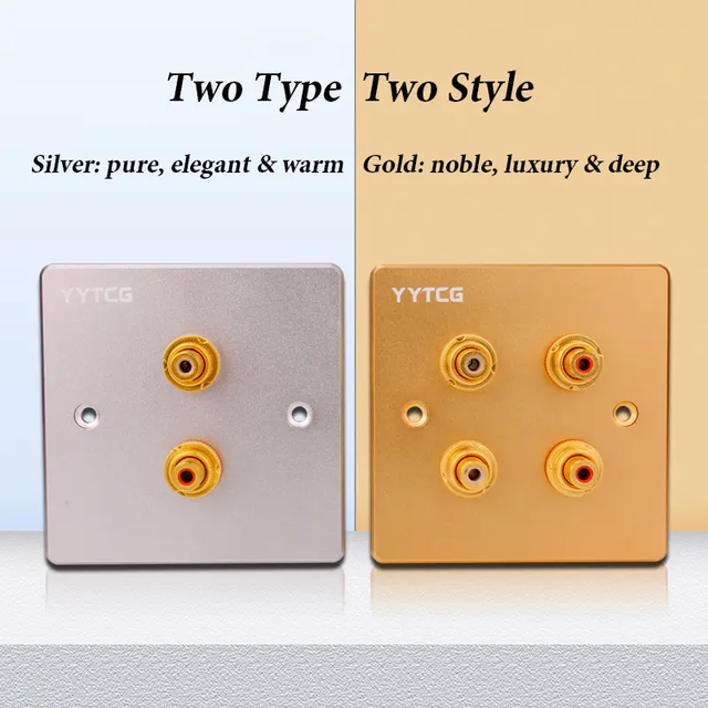 YYTCG Aluminum Alloy Gold Plated RCA Female Jack Socket Wall Plate with 2/4 Holes for HiFi System Home Cinema AV Wiring