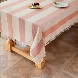 亚麻/棉跨界流苏条纹桌布，用于table TA020