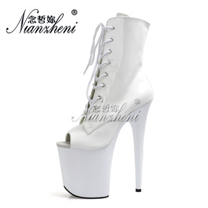 Zapatos de Pole Dance con Tacones de Stripper de 20 cm, Botines de <span class=keywords><strong>Plataforma</strong></span> con Punta Abierta a la Moda, con <span class=keywords><strong>Cordones</strong></span>, Góticos para Mujer, Sexis y Fetiche para Club Nocturno, Tallas Grandes - Product Image 1