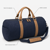 Sac de voyage en toile Flying Whale avec fermeture éclair, bleu marine, double poignée, bandoulière, logo personnalisé, vente en gros