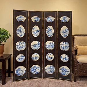 Écran pliant à quatre panneaux inspiré de la porcelaine bleue blanche classique chinoise cloison en <span class=keywords><strong>bois</strong></span> massif salon chambre Antique - Product Image 1