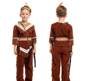 Vêtements de vente chauds pour les chefs tribaux dans les forêts primitives Halloween Fancy Parties Costumes de Cosplay pour garçons - Product Image 1