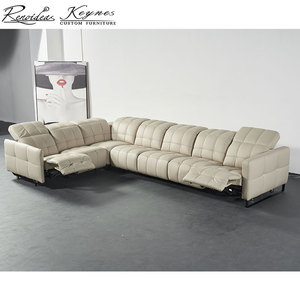 Canapé inclinable massant moderne en cuir véritable avec 6 places extensibles et cadre métallique trois places - Product Image 4