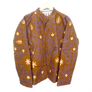 Veste en cotisse brodée de fleurs vintage, doublure rayée en coton, faite à la main, automne-hiver, respirante, écologique, séchage rapide - Product Image 1