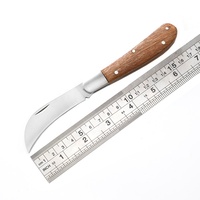 2.83 "lame en acier inoxydable Hawkbill manche en sapele en bois dur couteau de jardin pliant pour l'élagage et le greffage