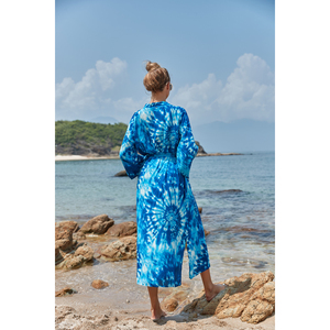 Nuevo estilo Blue Tie Dye Print Cover up Traje de baño sexy Rayon <span class=keywords><strong>Kaftan</strong></span> Dress - Product Image 6