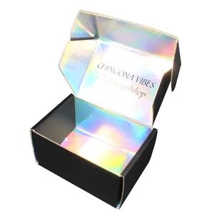 Mua Nhãn Hiệu Riêng Đen Holographic Emblage En Hộp Carton Bao Bì Tóc Giả Gử<span class=keywords><strong>i</strong></span> Thư Đen Bưu Chính Vận Chuyển Hộp - Product Image 1