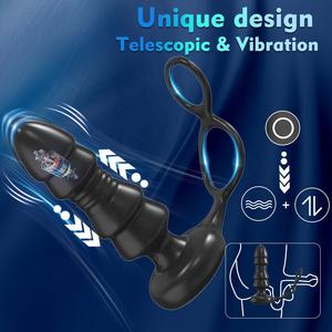 Control remoto telescópico <span class=keywords><strong>Anal</strong></span> Butt Plug vibrador punto G masajeador de próstata con anillo de pene extraíble juguetes sexuales anales para hombres mujeres - Product Image 2