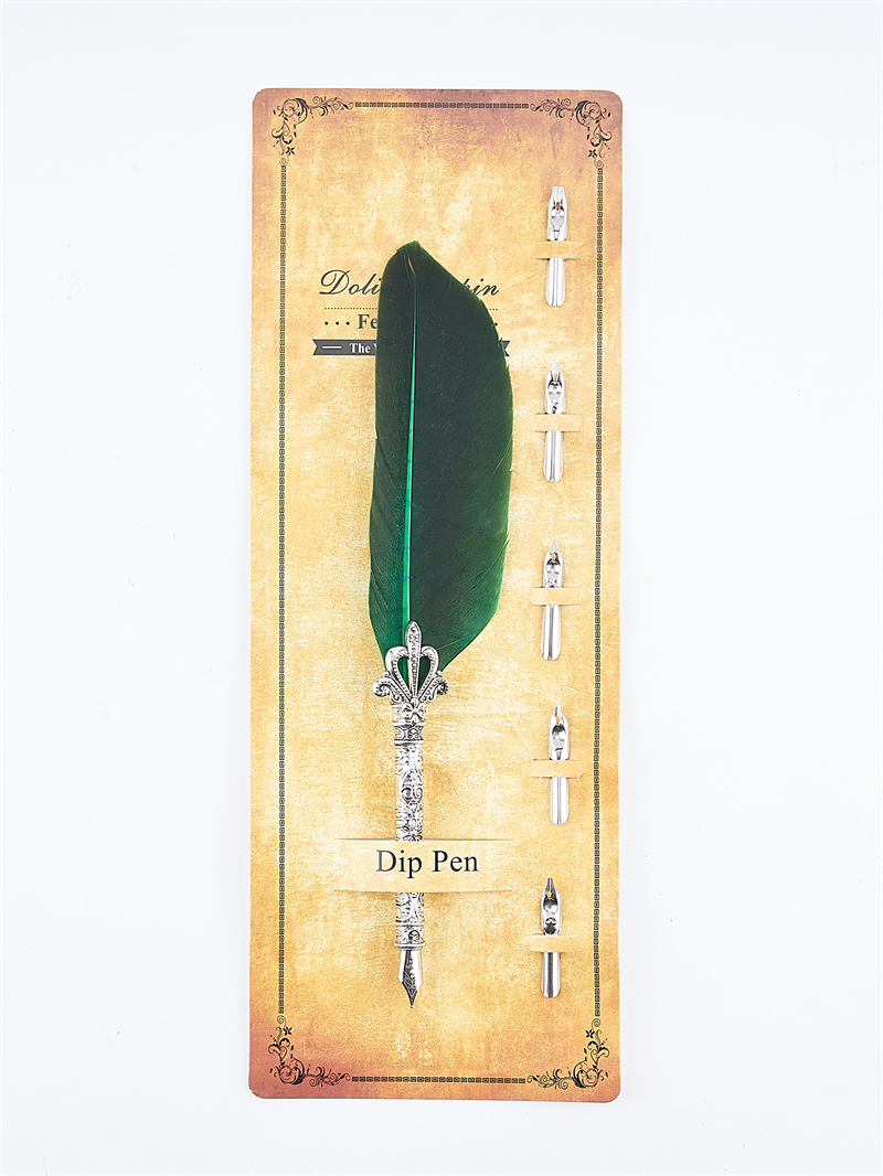 Borsa verde penna d'oca (con cinque pennini)