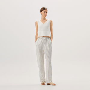 Taille haute élastique lin tissu pantalon ample printemps et été dames vêtements <span class=keywords><strong>de</strong></span> bureau décontracté bande <span class=keywords><strong>crayon</strong></span> pantalon pantalon pour femmes - Product Image 1
