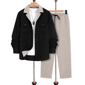 Set Estivo da <span class=keywords><strong>Uomo</strong></span> all'Ingrosso: Camicia a Maniche Lunghe e Pantaloni Slim Fit Casual per Giovani - Product Image 1