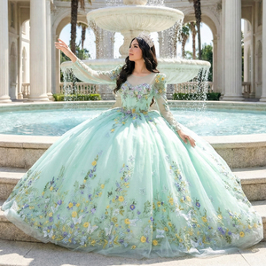 Robe de Quinceañera Jancember 6536 <span class=keywords><strong>vert</strong></span> <span class=keywords><strong>menthe</strong></span>, robe de bal florale, robe de mariée <span class=keywords><strong>vert</strong></span> sauge, manches lanternes, robe de fête d'anniversaire Sweet 16, tenue de cérémonie - Product Image 1