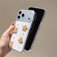 Coque de téléphone mignonne scintillante avec perles 3D, motif ours et étoile, pour iPhone 18 17 Pro Max 16 15 14 13, protection en époxy brillant effet crème
