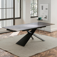 Table à manger rectangulaire extensible moderne et luxueuse sur mesure, pieds en métal, plateau en verre trempé, 4 chaises, hôtel, école, appartement