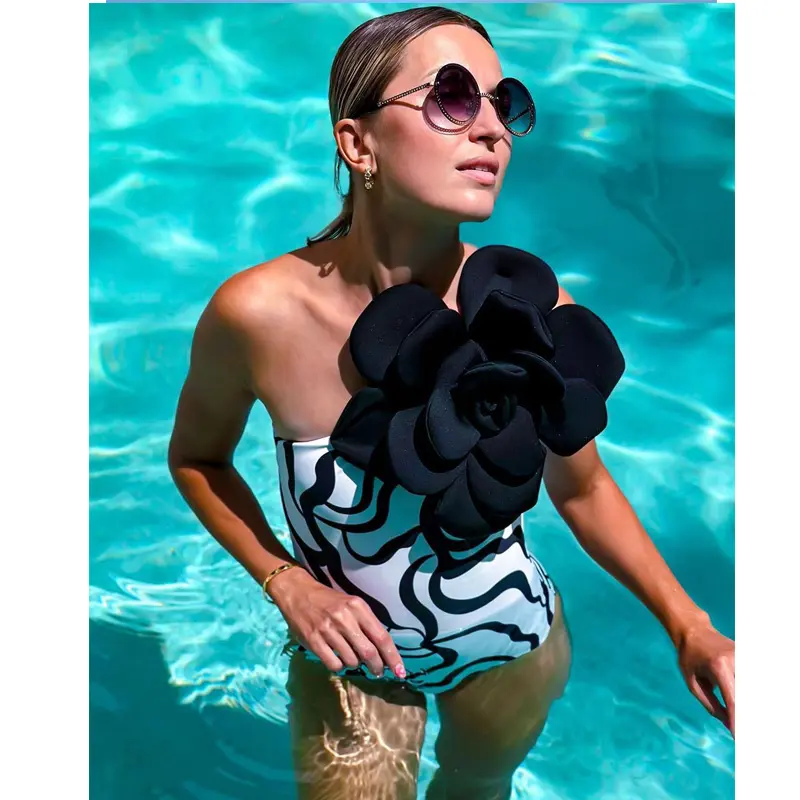 2023 nouvelles femmes grande fleur maillot de bain couvrir une pièce maillot de bain femme une épaule maillots de bain vêtements de plage