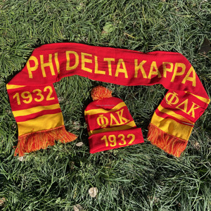 Nspdk phi Delta kapp sorority 1932 pdk Bộ len màu đỏ vàng đan khăn mùa đông & mũ biểu tượng Hy Lạp lấy cảm hứng - Product Image 1