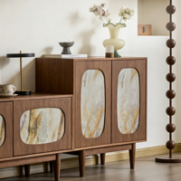 Buffet en bois noir de style mid-century modern, armoire de luxe, meuble de rangement pour salon, console décorative pour la maison