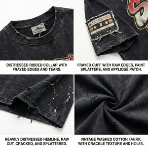 Camiseta de algodón pesado para hombre, estilo streetwear, con estampado de grafiti lavado, vintage, desgastada, oversize, proveedor líder. - Product Image 2