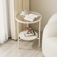 Table basse moderne en métal et verre avec cadre blanc, table d'appoint pour salon, table basse à trois pieds, petit meuble pour appartement