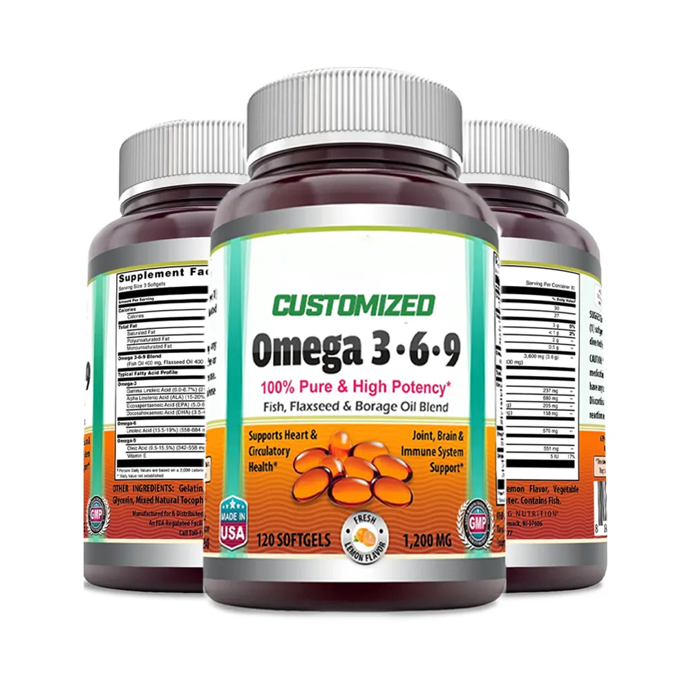 Supplément de santé Capsules d'huile de poisson EPA & DHA soutien pour les articulations du cœur et la peau santé Omega 369 Softgel