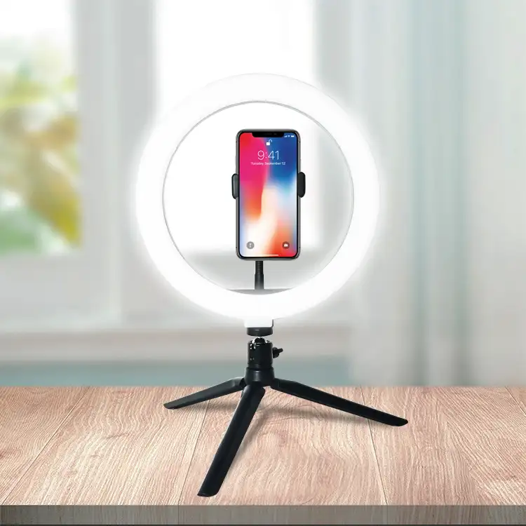 एलईडी अंगूठी प्रकाश 10 "यूट्यूब वीडियो और मेकअप के लिए तिपाई स्टैंड के साथ, सेल फोन धारक डेस्कटॉप एलईडी दीपक के साथ कैमरा प्रकाश का नेतृत्व किया