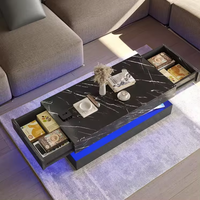 Les meubles UV brillants élevés de salon ont mené la table basse en bois moderne de couleur de marbre blanche de lumières