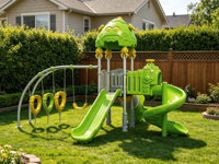 Équipement de terrain de jeux extérieur en acier galvanisé et LLDPE, combinaison balançoire et toboggan pour maternelle, parc commercial, aire de jeux