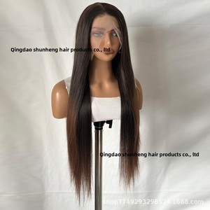 Peluca europea americana para mujer, rubia degradada, larga y lisa, con encaje frontal, hecha a mano, de fibra química, con línea de cabello natural alta - Product Image 4