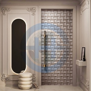 SHENGHANG Panneau <span class=keywords><strong>mural</strong></span> en bois <span class=keywords><strong>de</strong></span> caoutchouc 3D à arc concave, texture damassée, moderne, écologique, imperméable, pour café et restaurant chaleureux - Product Image 6