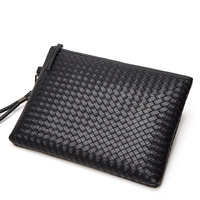 Pochette en Cuir Tressé Homme, Portefeuille Souple Grande Capacité, Sac d'Épaule Business pour Hommes