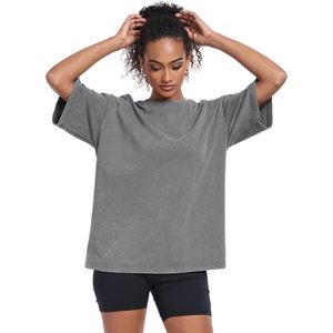 Womens Oversized T Shirt 100% Cotton Acid Washed Baggy Fit Breathable Regular Length Workout Gym <b>Top</b> - Product Image 4