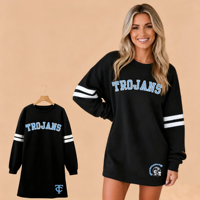 Robe sweat-shirt oversize pour femme, rayée, à manches longues, col rond, avec impression personnalisée de lettres d'équipe, décontractée et ample, pour le jour du match