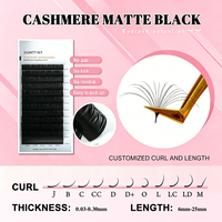 Plateau d'extensions de cils en cachemire noir mat à volume, effet éventail manuel, prix d'usine en gros