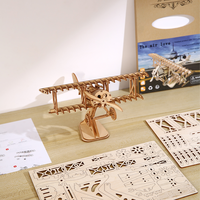 Puzzle 3D en bois en gros, biplan à assembler soi-même, modèle d'avion de chasse vintage